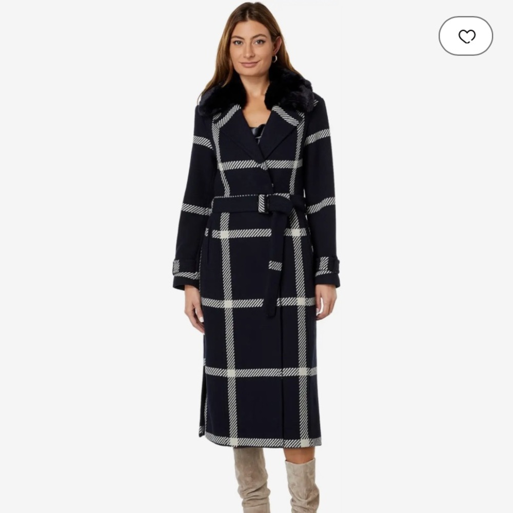 VINCE CAMUTO Plaid Wool Coat w/detachable collar
